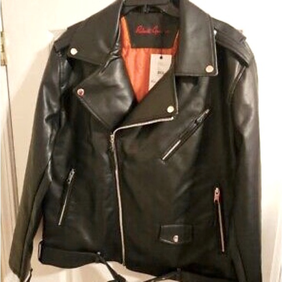 Robert Graham  Black Leather Racer Jacket Men Size Small New Without Tags - Picture 6 of 7